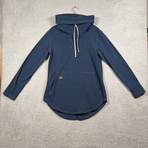 DESO Women's Blue Fleece Cowl Neck Pullover Tunic Top Size L Made USA Pockets